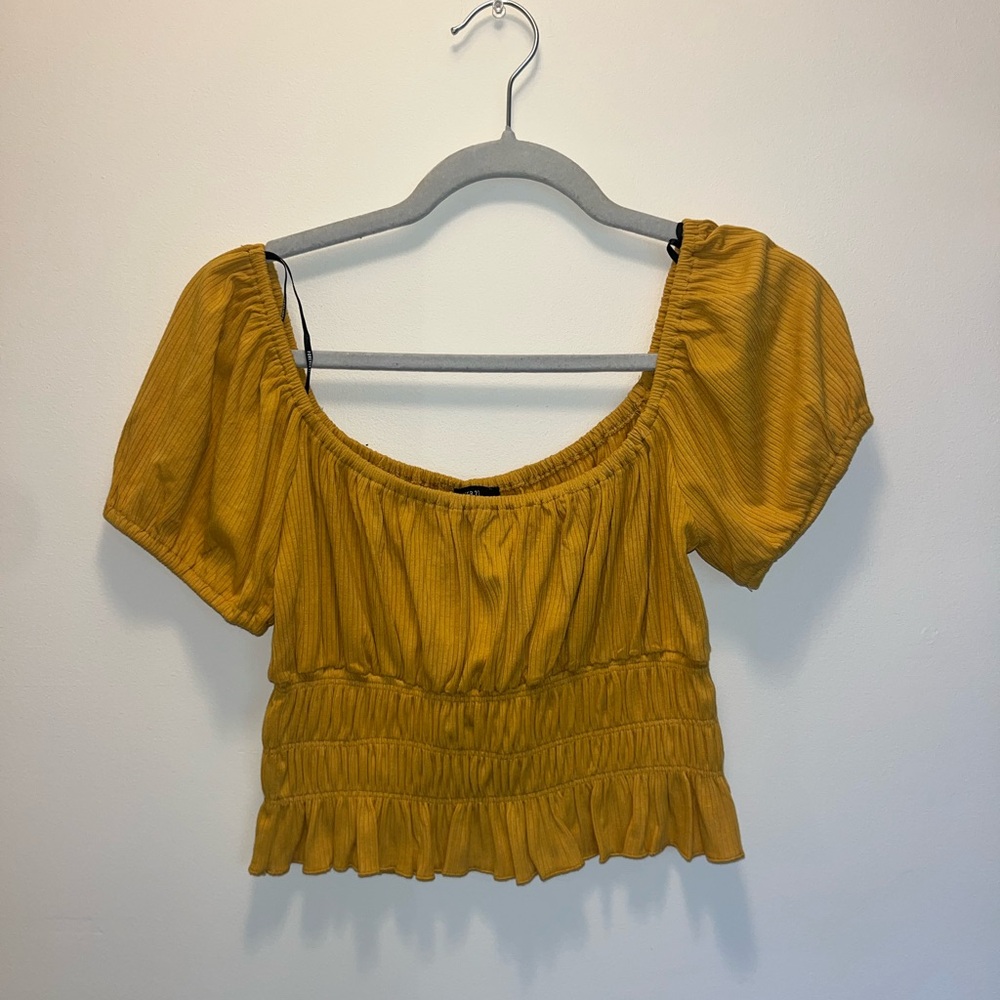 Forever 21 Yellow Smocked Crop Blouse